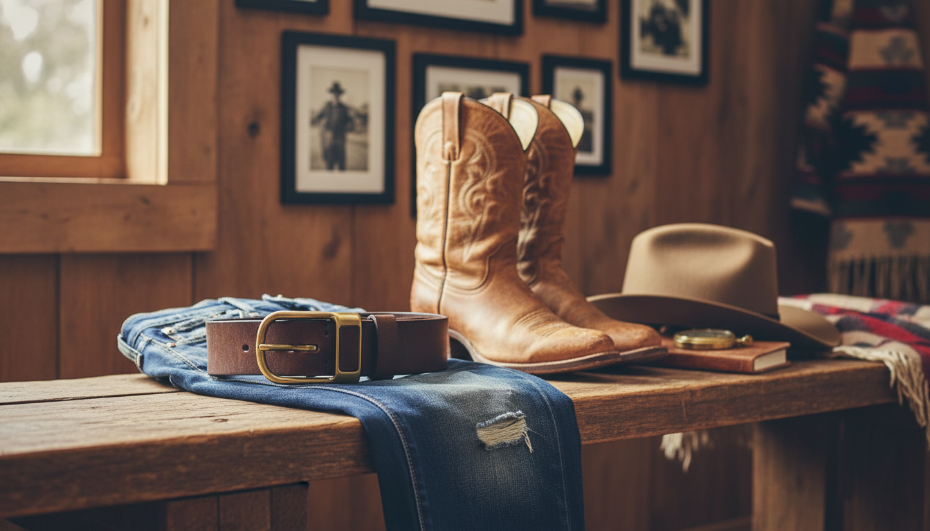 Retro Cowboy Leather Belt: 1.5" Strap, Brass Buckle